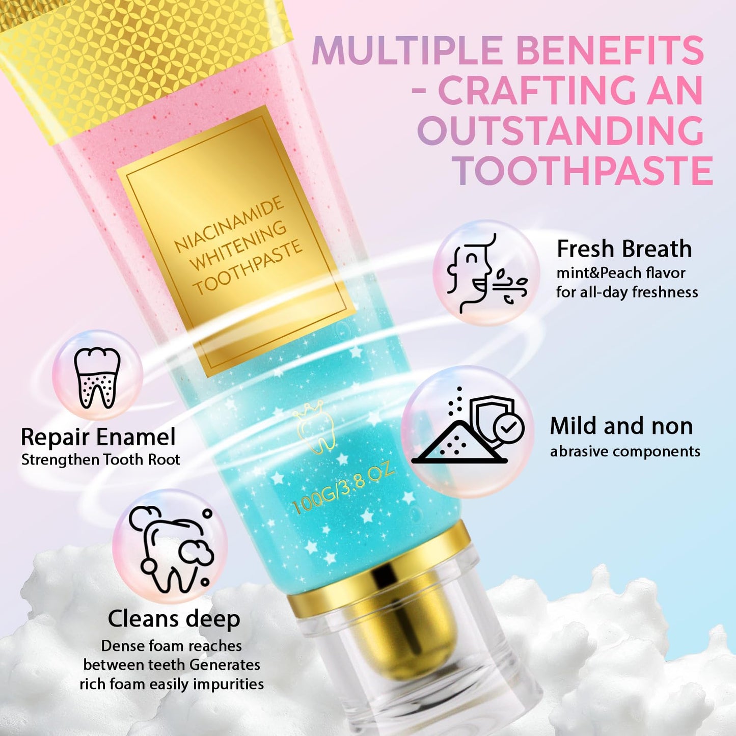 Niacinamide Whitening Toothpaste - Gum Care, Enamel Protection, Fluoride-Free