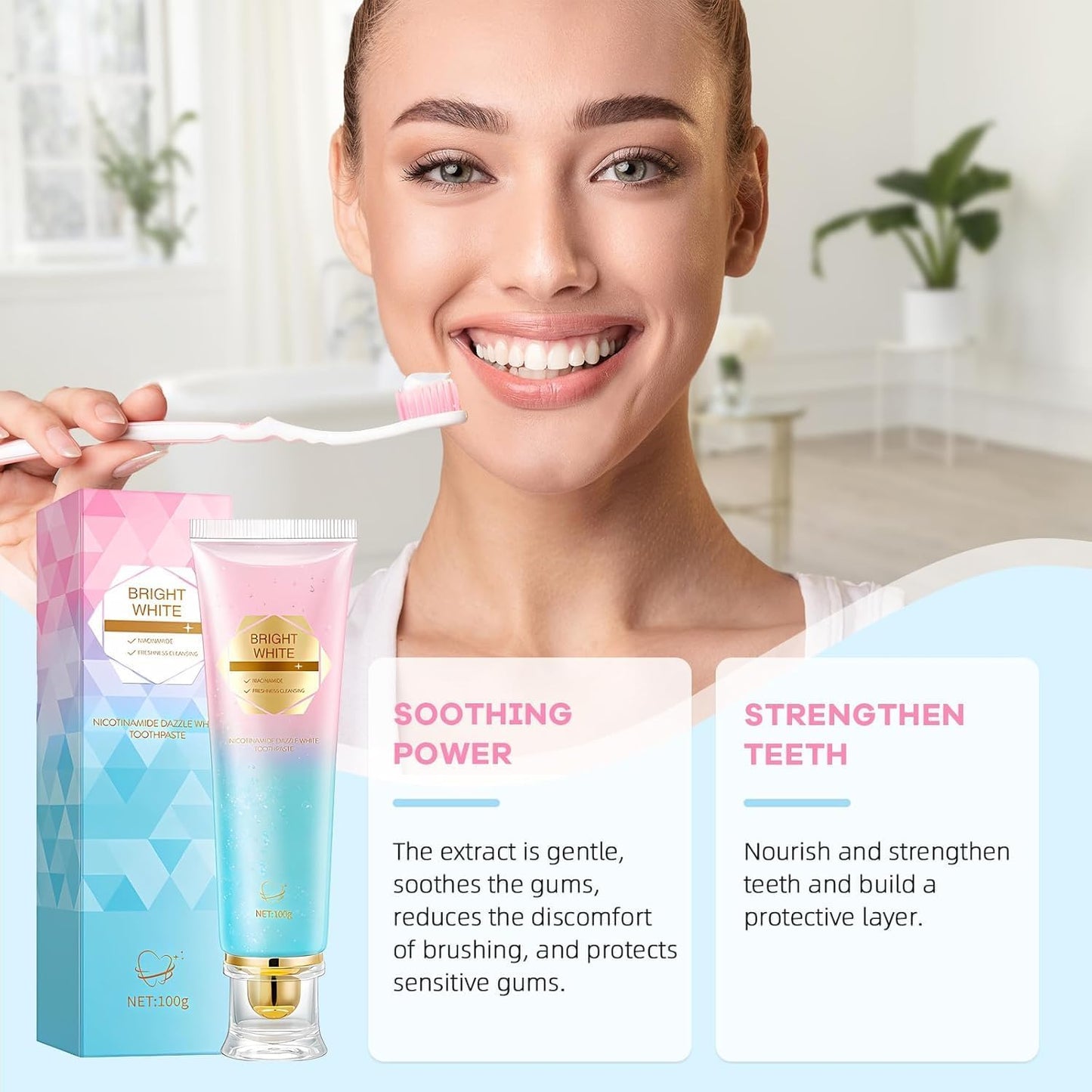 Niacinamide Whitening Toothpaste - Mild Mint, 24-Hour Fresh Breath, Fluoride-Free for Sensitive Teeth