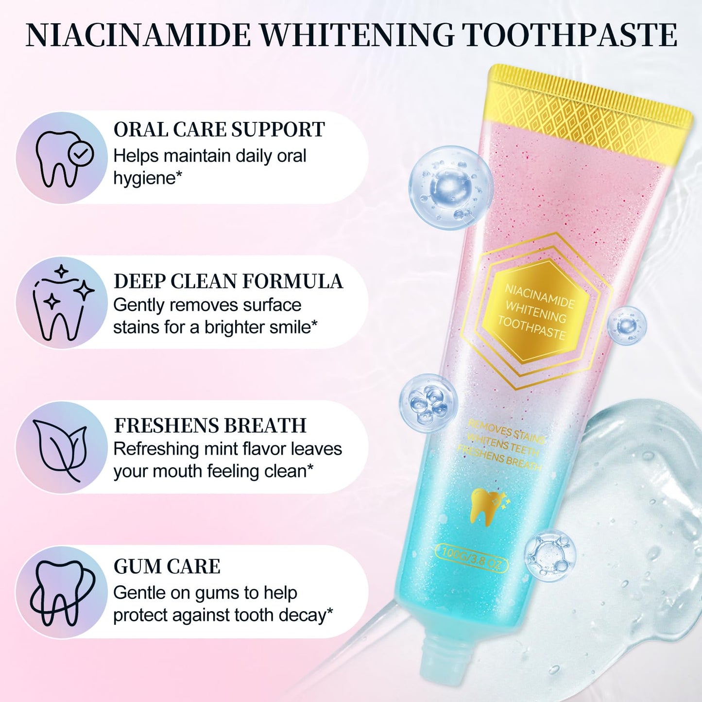 Niacinamide Whitening Toothpaste – 2 Pack, Gentle Care, Stain Removal, Gum Health & Enamel Protection