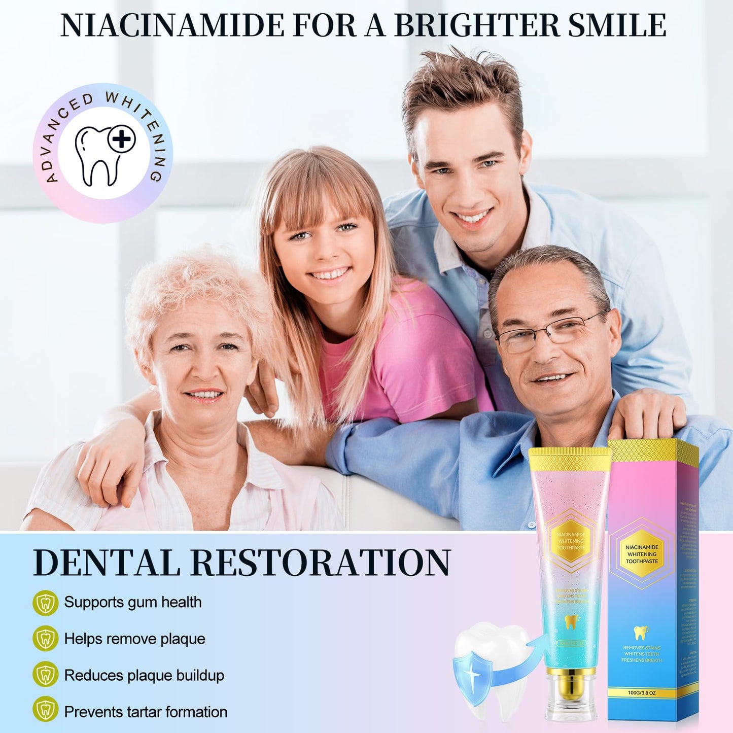 Niacinamide Whitening Toothpaste – 2 Pack, Gentle Care, Stain Removal, Gum Health & Enamel Protection