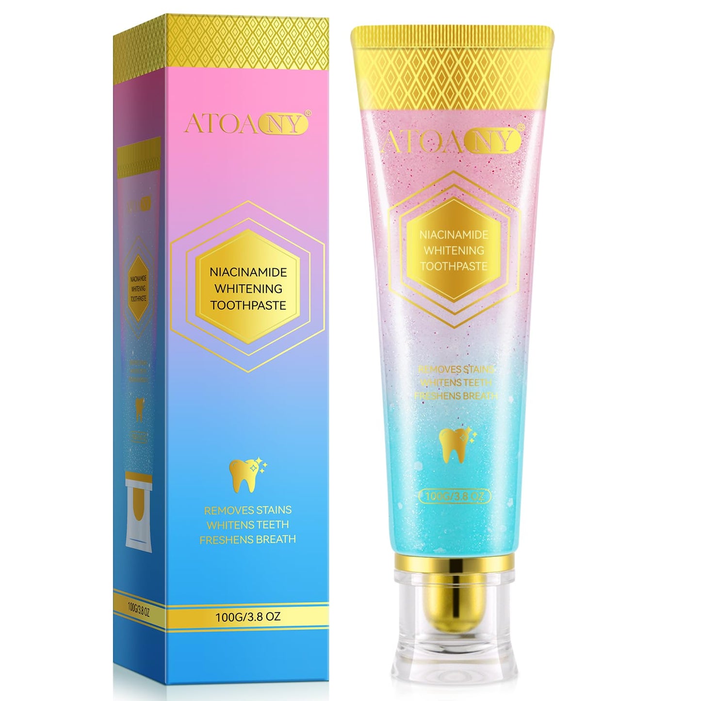 Niacinamide Whitening Toothpaste – Intensive Triple Whitening for Deep Stains, Enamel-Safe, Mint-Peach Flavor, 3.5oz