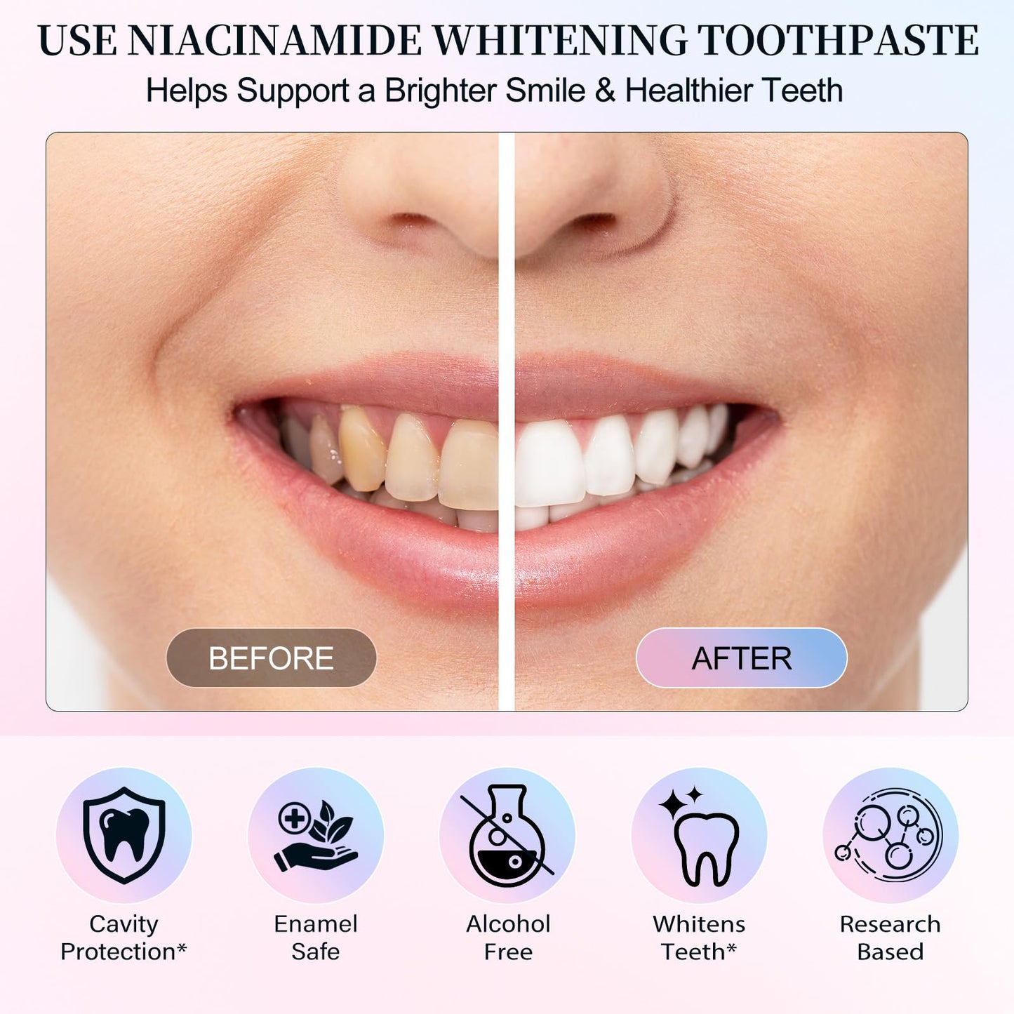 Niacinamide Whitening Toothpaste – Intensive Triple Whitening for Deep Stains, Enamel-Safe, Mint-Peach Flavor, 3.5oz