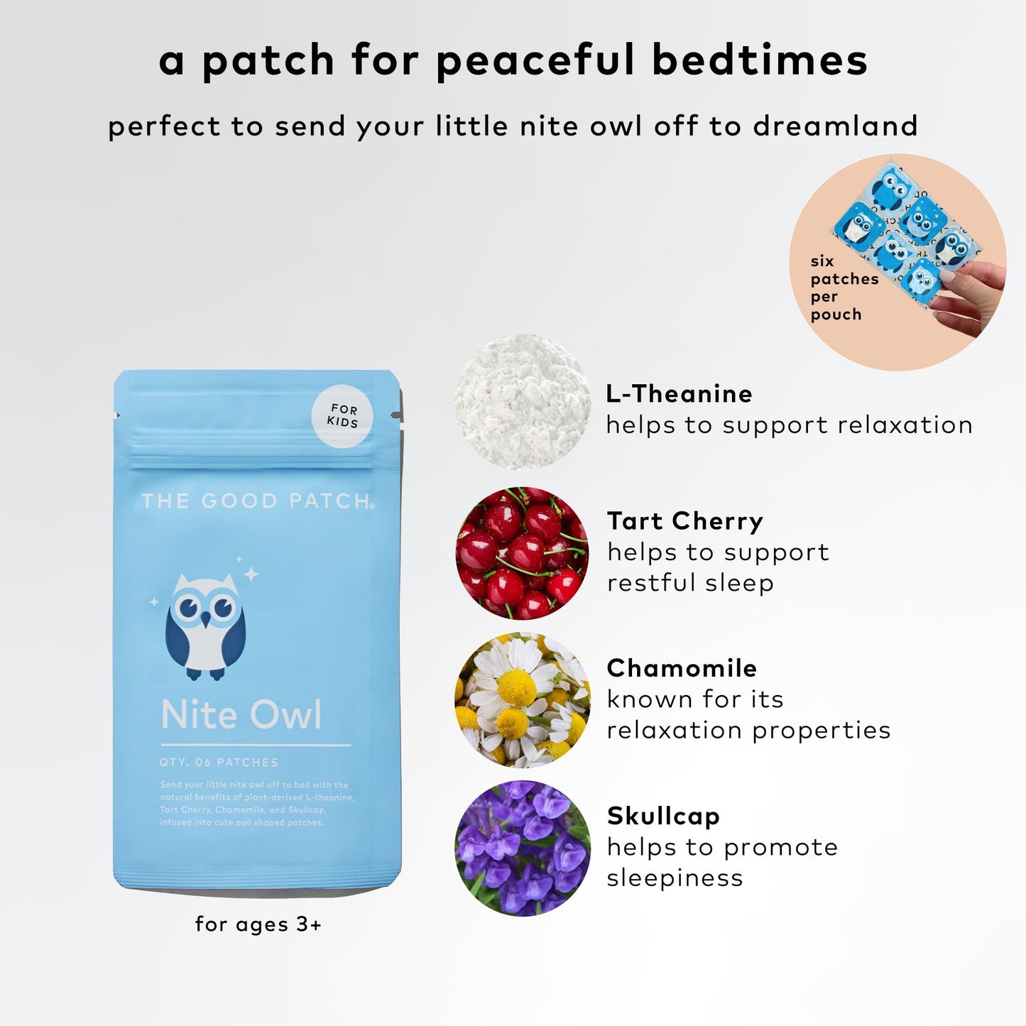 The Good Patch Nite Owl Patch – Natural Sleep Patch for Kids (12 Patches) with Tart Cherry, Chamomile & Skullcap