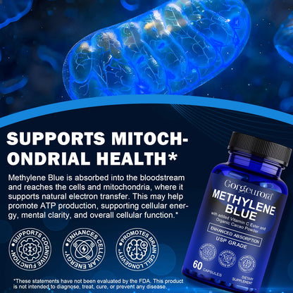 NKKOBSLE Methylene Blue Capsules – USP Grade 1% for Brain Health