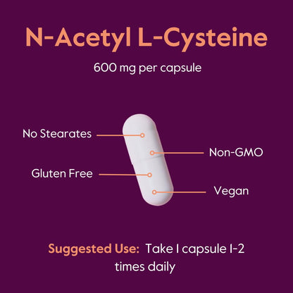 N-Acetyl L-Cysteine (NAC) 600mg Per Capsule (120 Vegetarian Capsules) - No Stearates - Vegan - No Fillers - No Silica - No Gelatin - Gluten Free - Non GMO