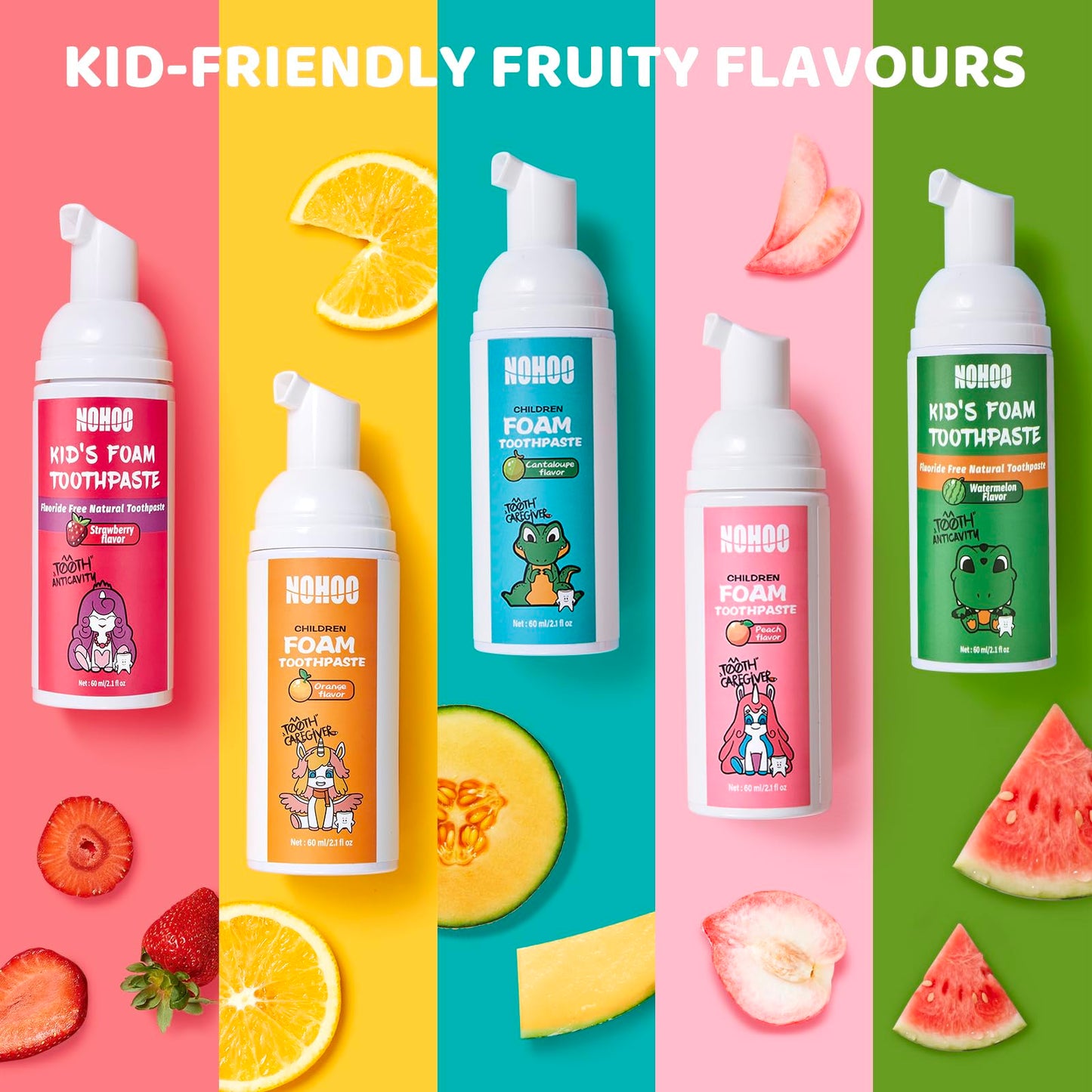 NOHOO Fluoride-Free Foam Toothpaste for Kids – Strawberry & Watermelon