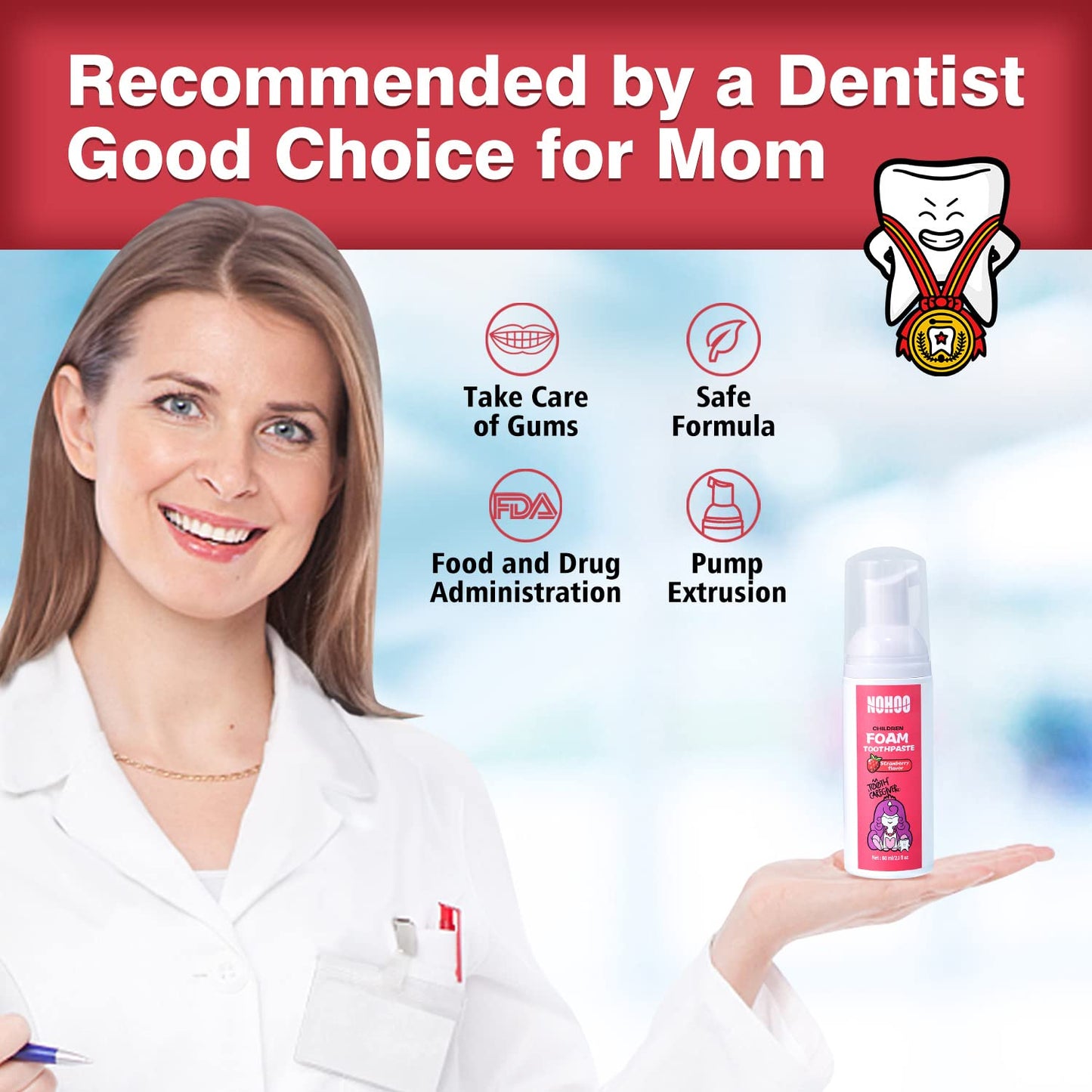 NOHOO Fluoride Free Foam Toothpaste for Kids – Strawberry & Orange Training Toothpaste | Baby & Toddler Oral Care