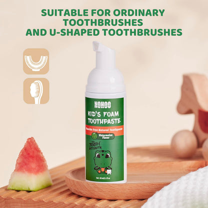 NOHOO Fluoride-Free Foam Toothpaste for Kids – Watermelon Flavor (2 Pack)