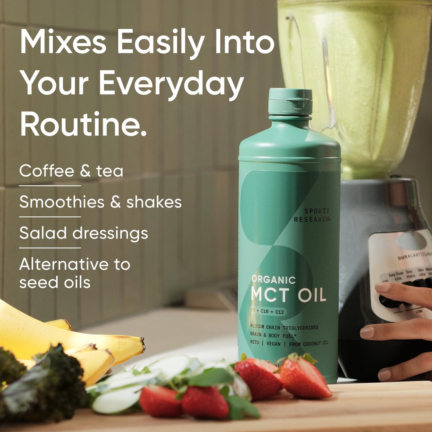 Sports Research Organic MCT Oil - Keto & Vegan MCTs C8, C10 from Coconuts - Fatty Acid Brain & Body Fuel, Non-GMO & Gluten Free - Flavorless Oil, Perfect in Coffee, Tea & Protein Shakes - 32 oz