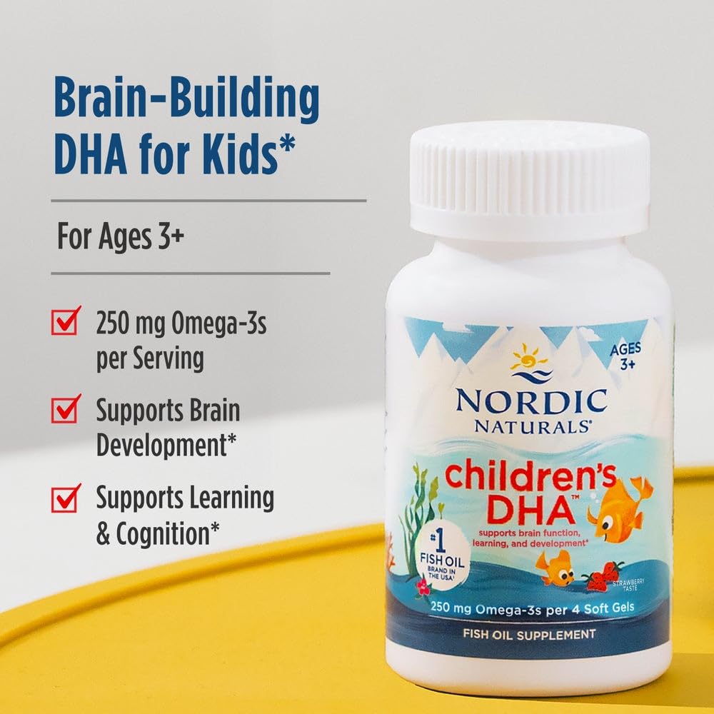 Nordic Naturals Children's DHA Strawberry – 90 Mini Chewable Soft Gels, 250 mg Omega-3 (EPA & DHA)