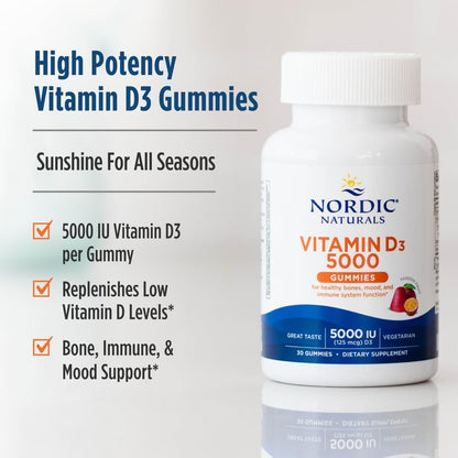 Nordic Naturals Vitamin D3 5000 Gummies - Passion Fruit, 30 Gummies, Pack of 2 | Vegetarian & Non-GMO