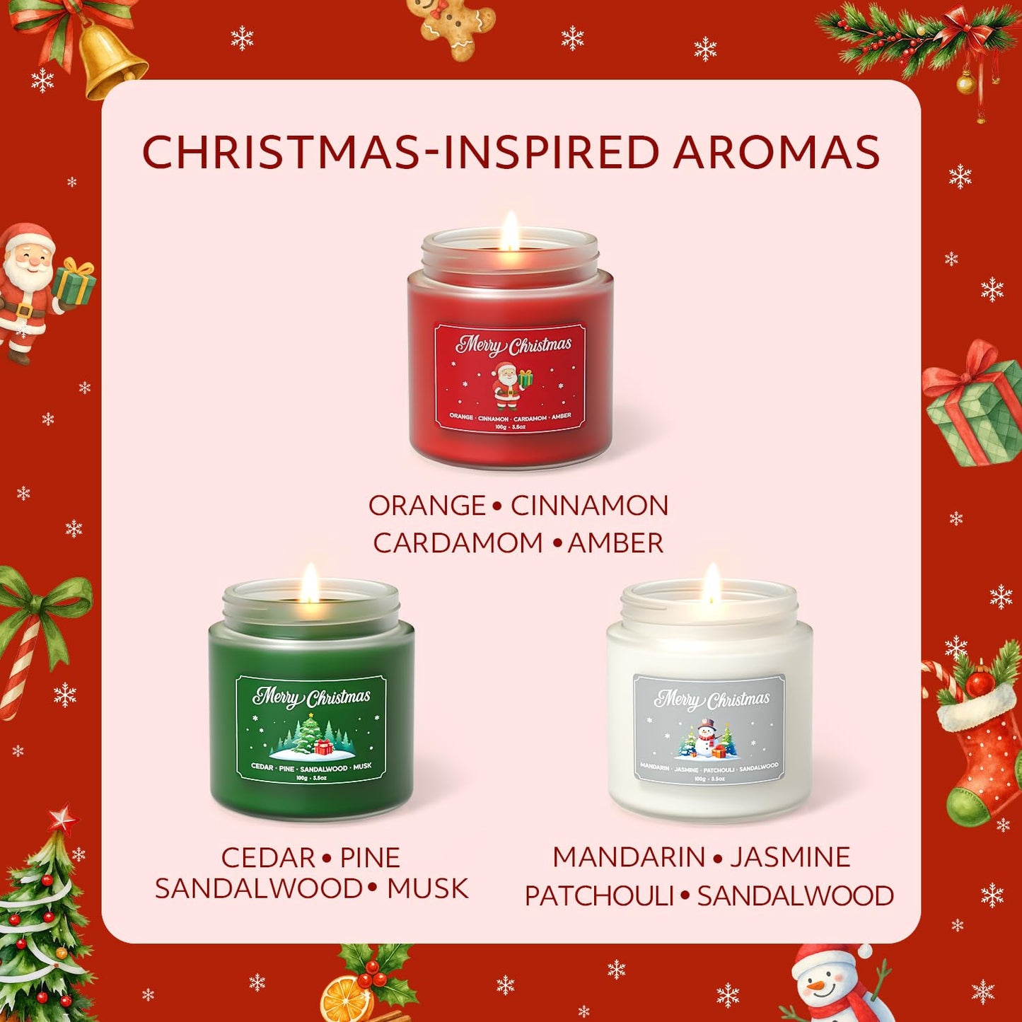 NORVENCE Christmas Candles Gift Set – Stress Relief Scented (7 oz)