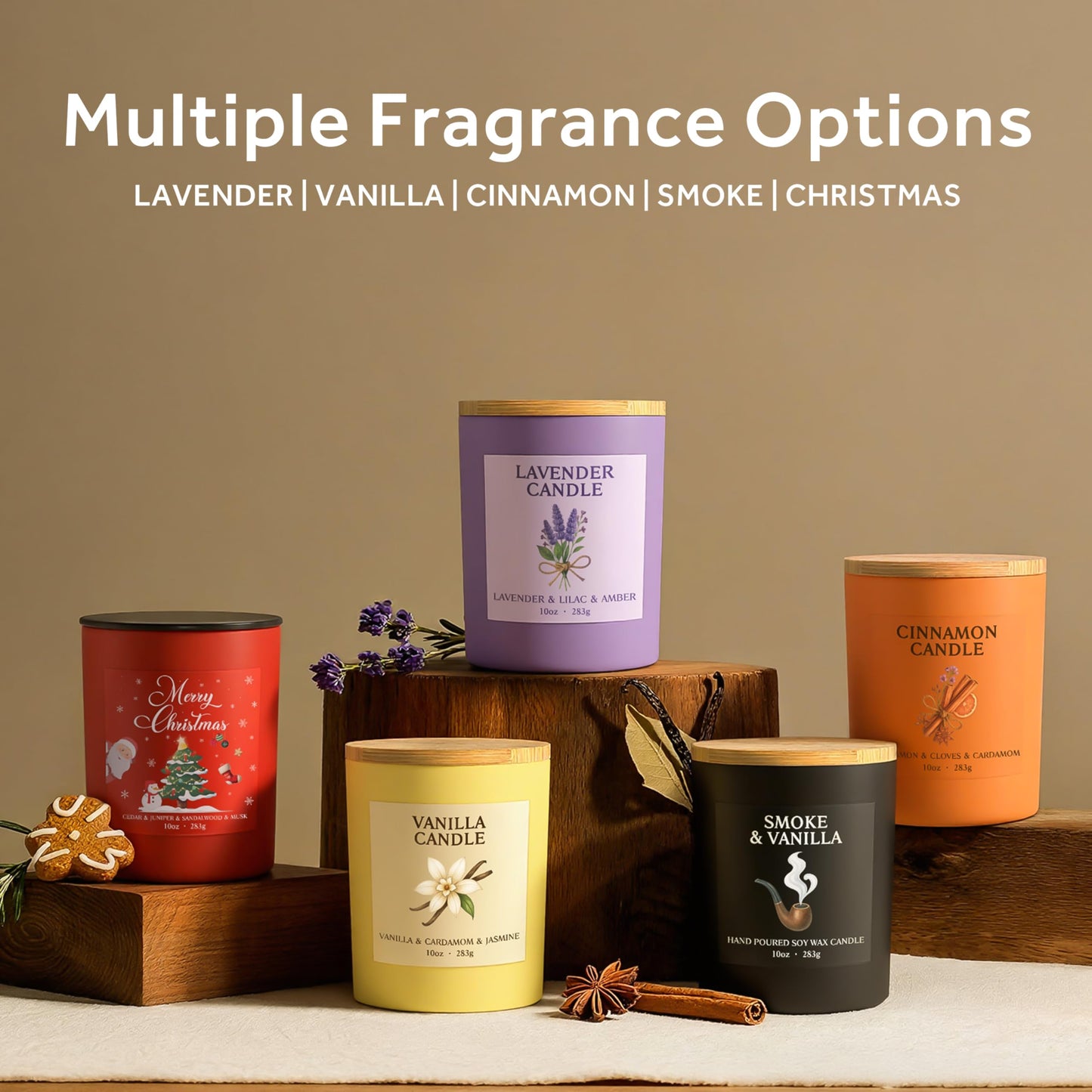 NORVENCE Vanilla Candle - 10oz Soy with Bamboo Lid | Relaxing Vanilla Scent