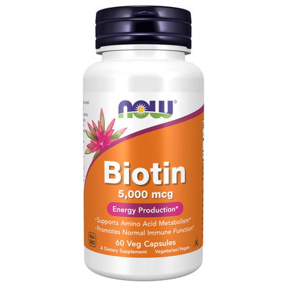 NOW Foods Biotin 5,000 mcg – 60 Veg Capsules | Hair, Skin, Nails