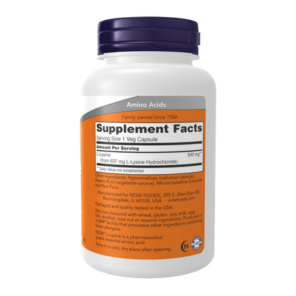 NOW Foods L-Lysine 500 mg | 100 Veg Capsules | Amino Acid Supplement