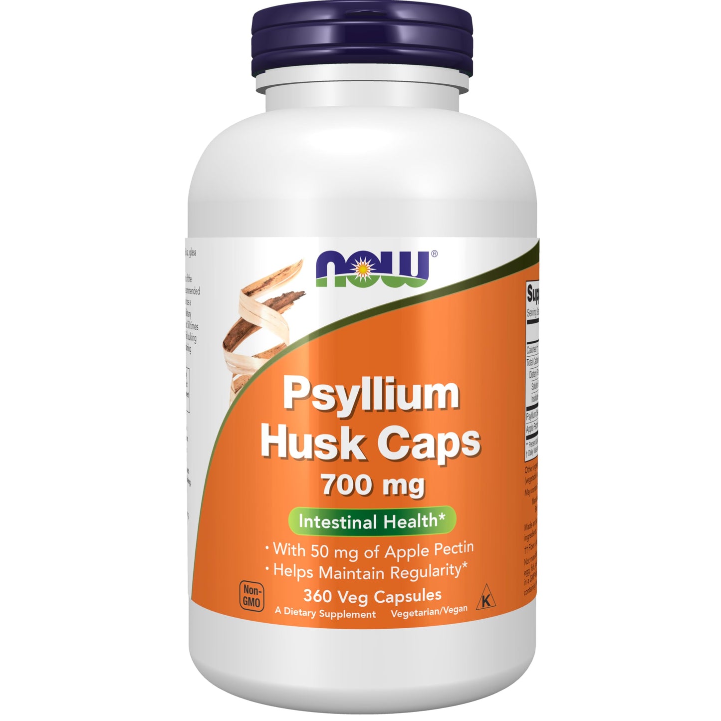 NOW Foods Psyllium Husk Caps 700 mg with 50 mg Apple Pectin – Intestinal Health & Regularity | 360 Veg Capsules