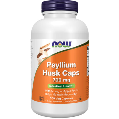 NOW Foods Psyllium Husk Caps 700 mg with 50 mg Apple Pectin – Intestinal Health & Regularity | 360 Veg Capsules