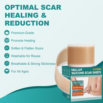Nullam Silicone Scar Sheets & Tape – Reusable, Breathable Scar Care (1.6 x 158 in)