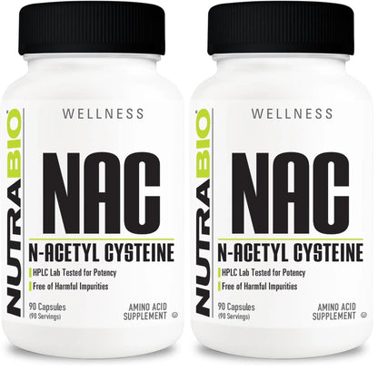 NutraBio NAC 600mg - 90 Capsules (Pack of 2) | Immune Support & Glutathione Boost