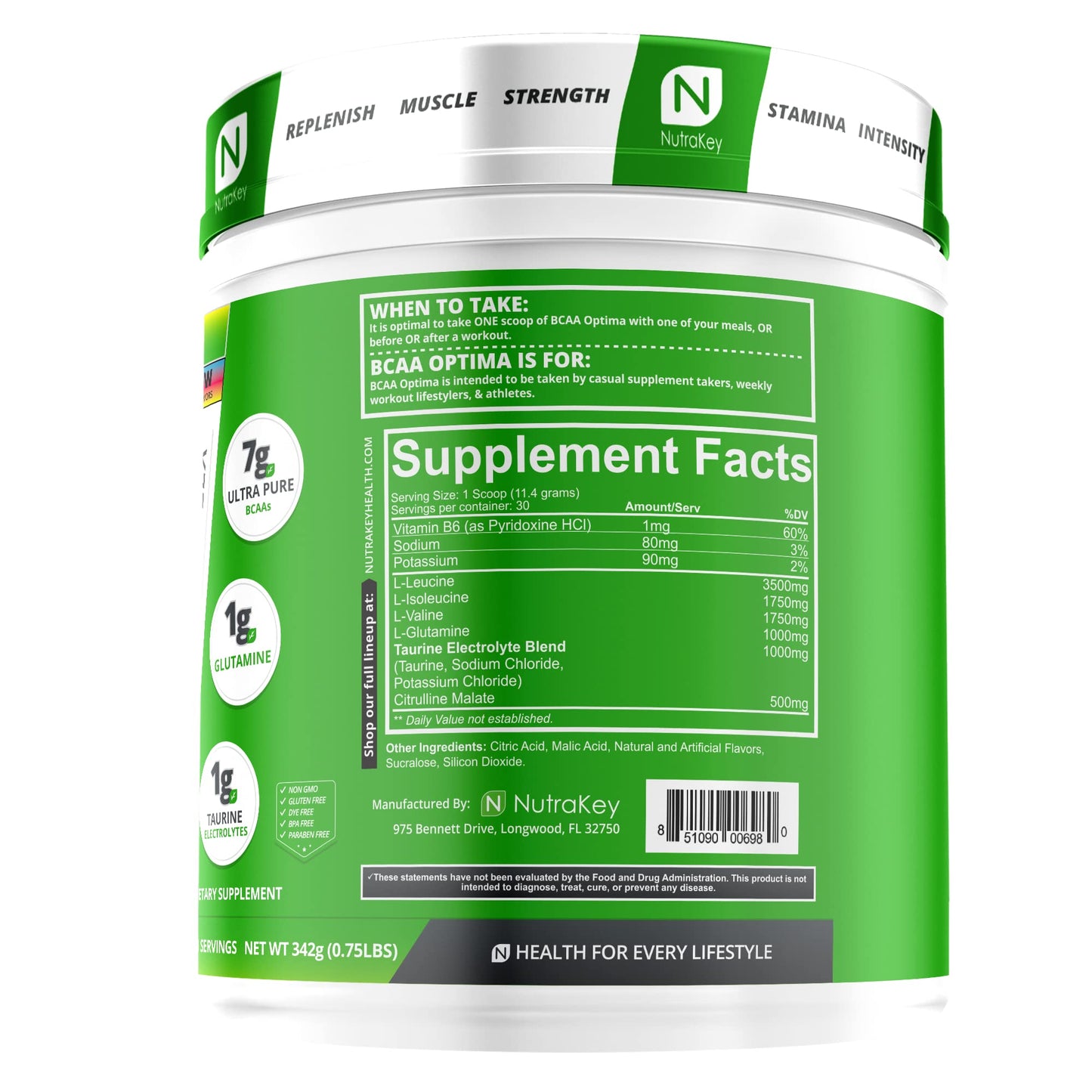 NutraKey BCAA Optima Post Workout Recovery Complex – No Sugar, No Carb | Rainbow