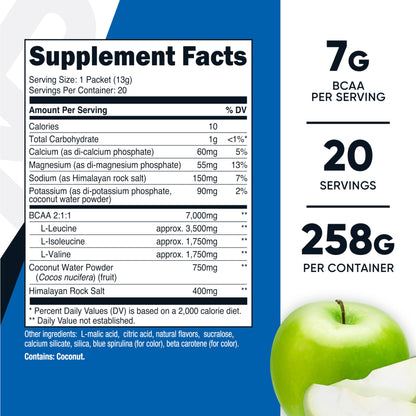 Nutricost BCAA+ Hydration Green Apple - 20 Stickpacks | Gluten-Free, Non-GMO