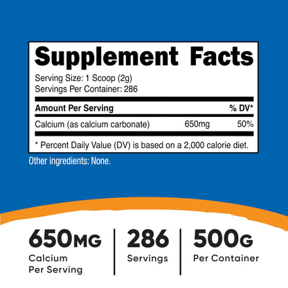 Nutricost Calcium Carbonate Powder 500 Grams (Pack of 2) – 650mg Calcium per Serving