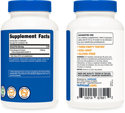 Nutricost Citrus Bergamot Capsules 1,200mg – 25:1 Extract – 60 Servings – Gluten Free, Vegan & Non-GMO