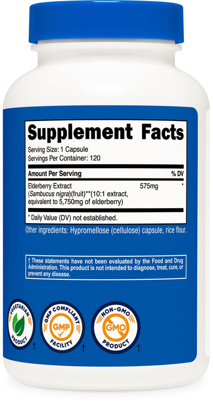 Nutricost Elderberry Capsules 575mg (120) – Pack of 2 | Black Elderberry, Vegetarian, Gluten Free, Non-GMO