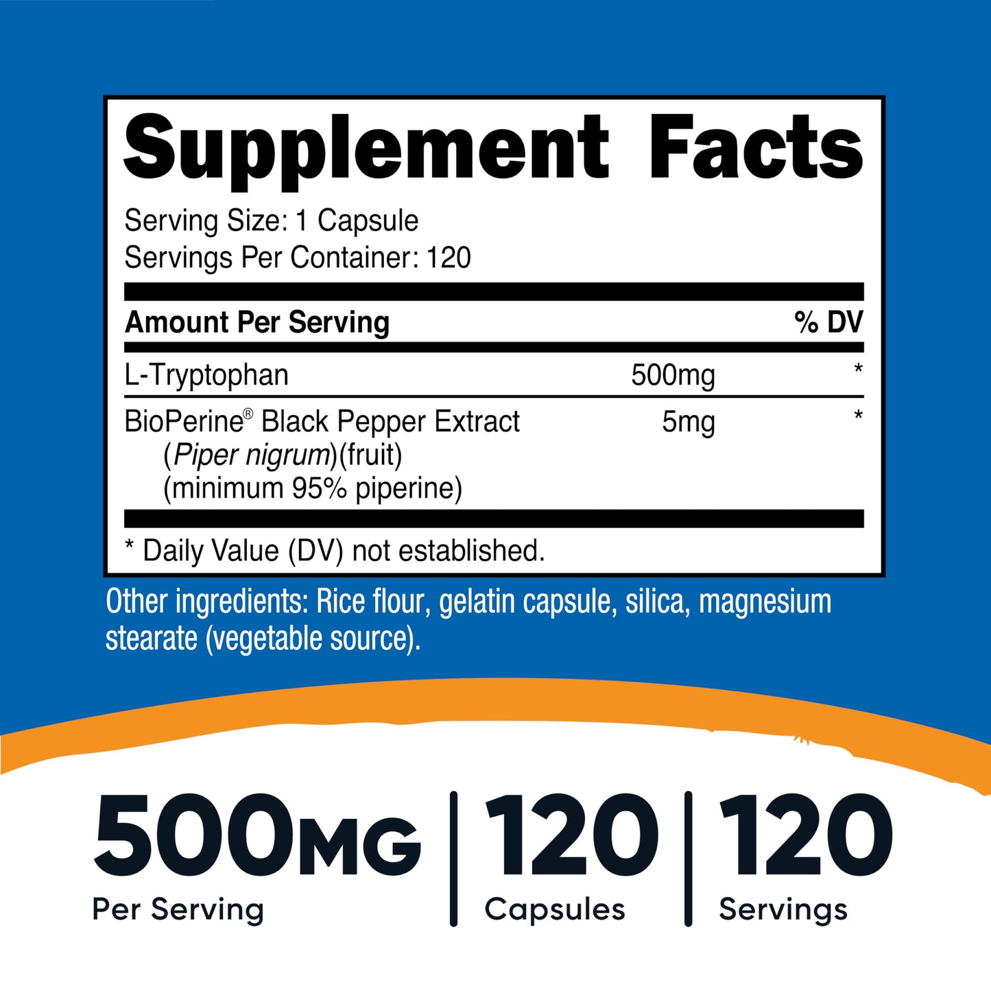 Nutricost L-Tryptophan 500mg – 120 Capsules per Bottle, with BioPerine, Gluten Free, Non-GMO (Pack of 2)