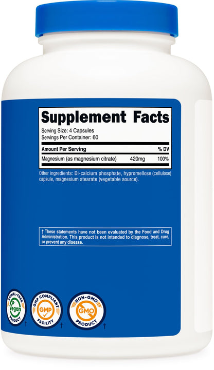 Nutricost Magnesium Citrate 420mg - 240 Veggie Capsules | 60 Servings