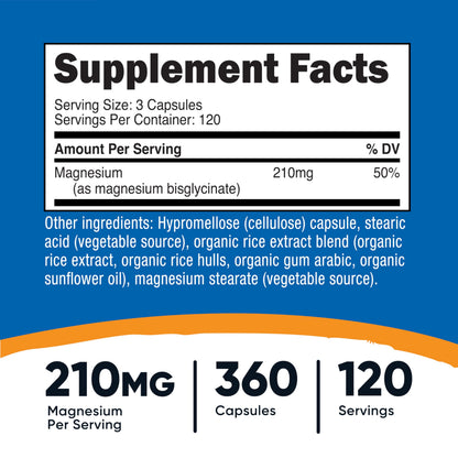 Nutricost Magnesium Glycinate Capsules (360 Capsules, 210 mg Per Serving) - Magnesium Glycinate Supplement for Gentle Absorption