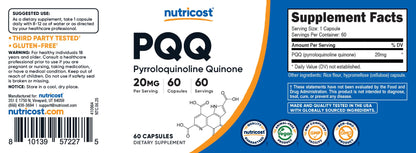 Nutricost PQQ 20mg - 60 Veg Capsules (Pack of 2) - Vegetarian, Non-GMO, Gluten Free