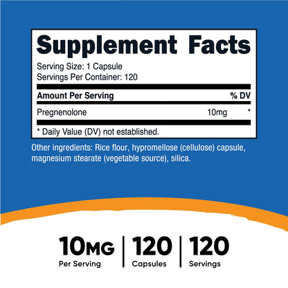Nutricost Pregnenolone 10mg - 120 Capsules (Pack of 2) | Non-GMO, Gluten Free, Vegetarian