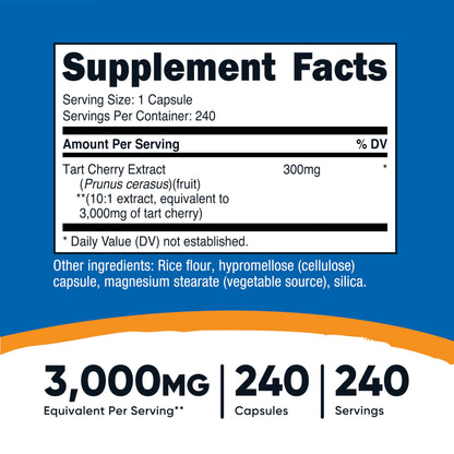 Nutricost Tart Cherry Extract 3000mg Equivalent - 240 Veg Capsules