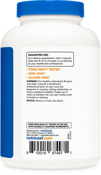 Nutricost Taurine 1000mg Capsules – 240 Count, Non-GMO & Gluten Free