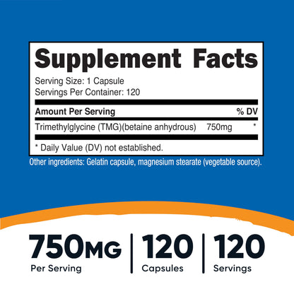 Nutricost TMG (Trimethylglycine) 750mg – 120 Capsules (Pack of 2)
