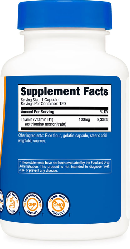 Nutricost Vitamin B1 100mg - 120 Caps | Gluten Free & Non-GMO (Pack of 2)