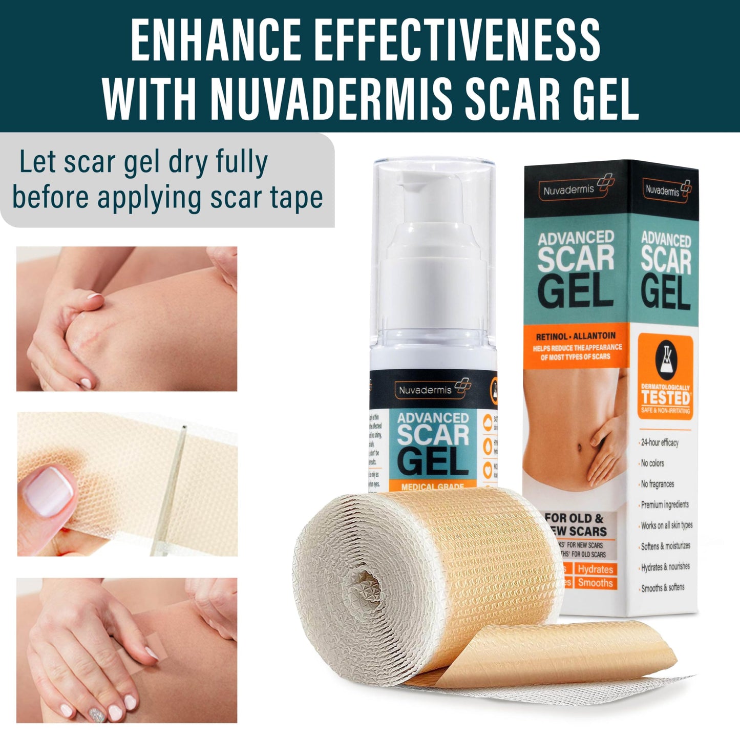 NUVADERMIS Clear Silicone Scar Tape Roll – 120in x 1.5in for C-Section, Tummy Tuck & Keloids