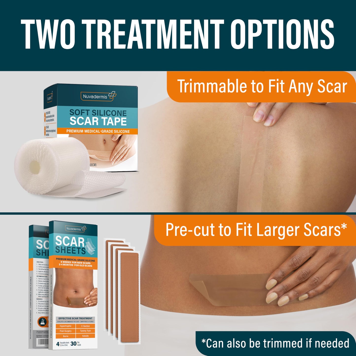 NUVADERMIS Clear Silicone Scar Tape Roll – 120in x 1.5in for C-Section, Tummy Tuck & Keloids