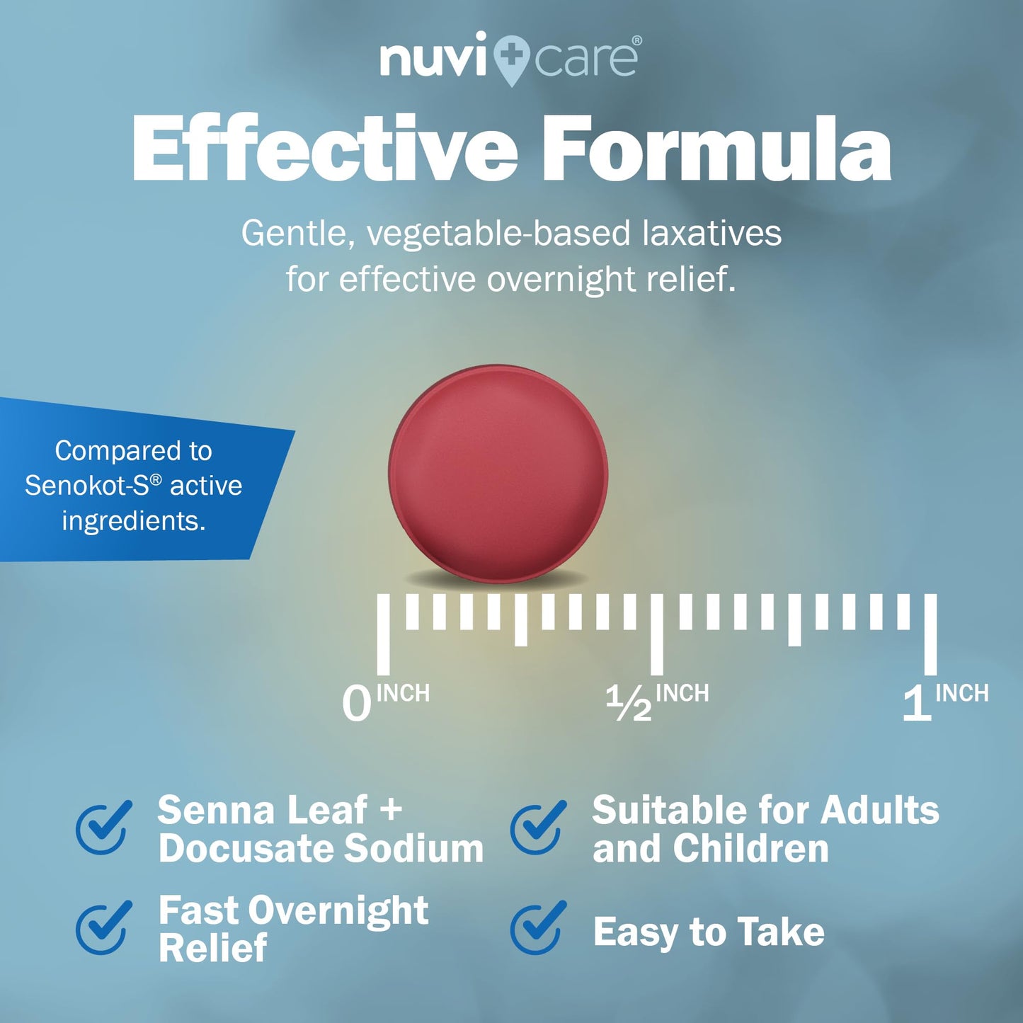 NUVICARE Senna Plus Laxative Stool Softener — Docusate Sodium 50mg + Sennosides 8.6mg | Compare to Senokot-S | 100 Tablets