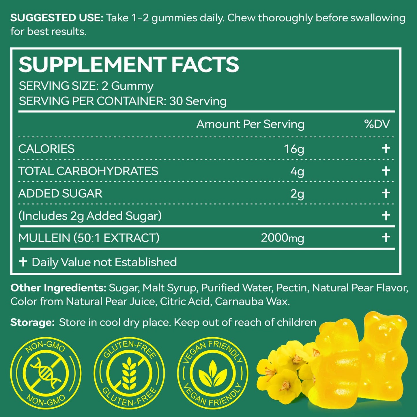 Nyloriaine Mullein Gummies for Lungs – Mullein Extract & Immune Support
