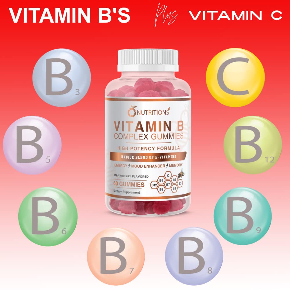 O NUTRITIONS Vitamin B Complex Vegan Gummies with Vitamin B12, B7 as Biotin, B6, B3 as Niacin, B5, B6, B8, B9 as Folate for Stress, Energy and Healthy Immune System (2 Pack)