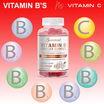 O NUTRITIONS Vitamin B Complex Vegan Gummies with Vitamin B12, B7 as Biotin, B6, B3 as Niacin, B5, B6, B8, B9 as Folate for Stress, Energy and Healthy Immune System (2 Pack)