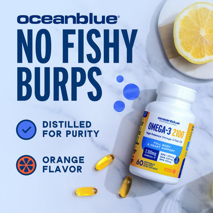 Oceanblue Professional Omega-3 2100mg Fish Oil – Triple Strength EPA, DHA & DPA | Burpless, Wild-Caught, Orange Flavor | 138 Count