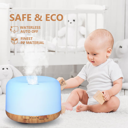Oil Diffuser 500ml – Ultrasonic Diffuser with 2 Mist Modes, 4 Timers & Auto Off