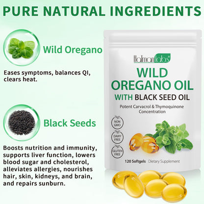 Oil of Oregano Softgels 120 Count – 165mg Carvacrol + Black Seed Oil 200mg