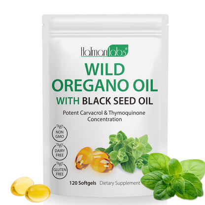 Oil of Oregano Softgels 6000mg + Black Seed Oil 200mg – 120 Count | Organic, Non-GMO