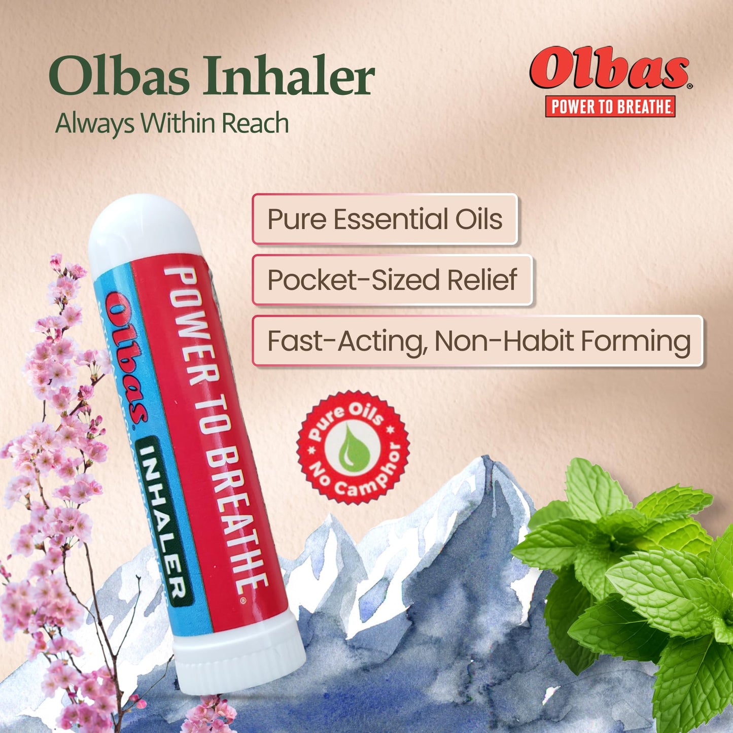 Olbas Inhaler Aromatherapy (285 mg) — Pocket-Sized Natural Essential Oil Inhaler for Clear Breathing