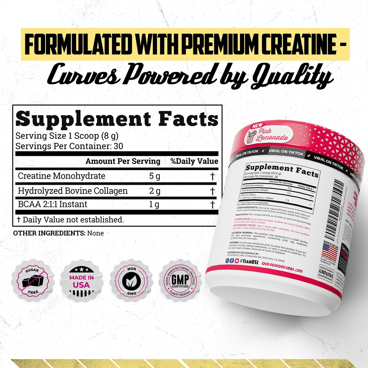 Old School Labs 5g Creatine Monohydrate — Collagen & BCAA for Women