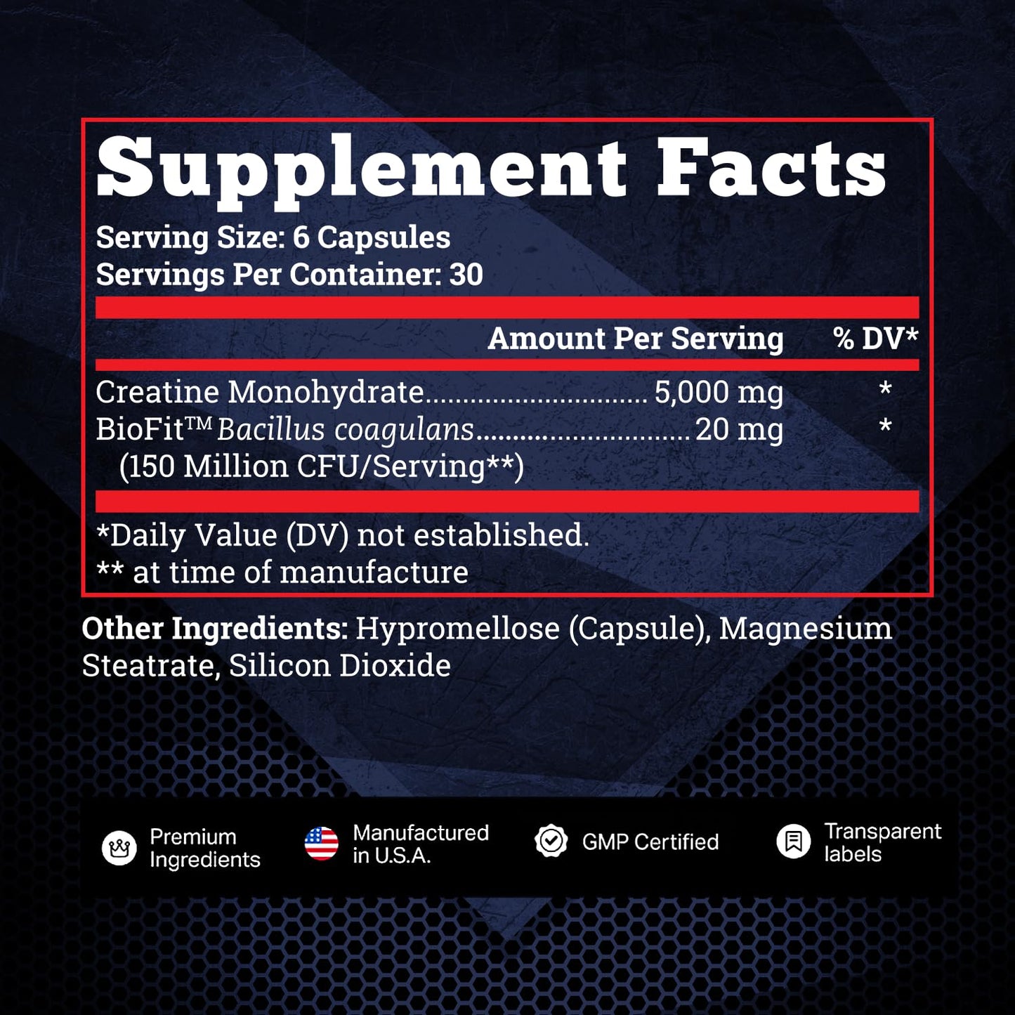 Old School Labs Creatine Monohydrate 5000mg with BioFit Probiotics - Max Strength (USA)